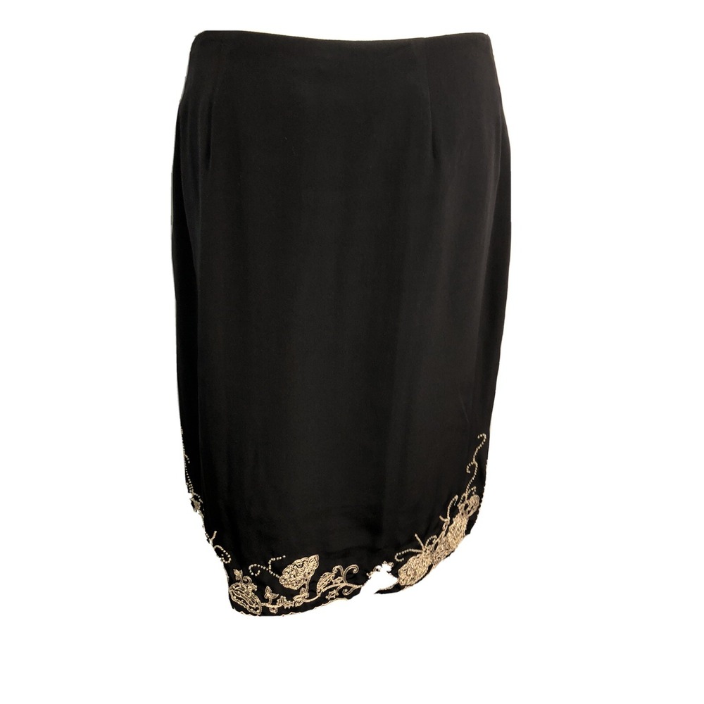 New E By Eci Skirt Women's Size 6 Black 100% Silk embroidered beaded